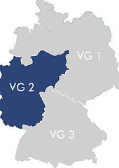 Deutschlandkarte mit Markierung Vertriebsgebiet 2 Mitte-West